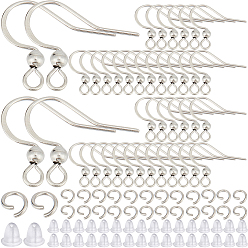 Нержавеющая Сталь Цвет 300шт 304 французские серьги из нержавеющей стали, плоские крючки для серег, провод уха, с соединительными кольцами 300шт. и пластиковыми ушными гайками 300шт., цвет нержавеющей стали, 15~17x18 мм, отверстие : 2 мм, 21 датчик, штифты : 0.7 мм
