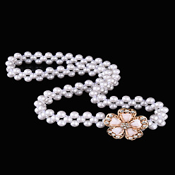 Цветок Эластичные цепочные ремни из сплава и акрила с бусинами-имитаторами, белые, золотые, цветок, 600~800 мм