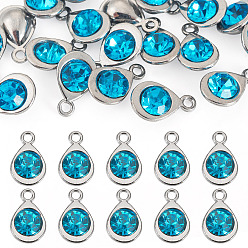 Аквамарин 20 шт. граненые стеклянные подвески, со сплавочной фурнитурой, слеза, очарование камня в декабре, аквамарин, 11.3x7.2x4.2 мм, отверстие : 1.2 мм