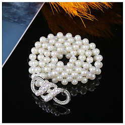 Musical Note Эластичные цепочные ремни из белого акрила с жемчужными бусинами и пряжками из сплава, серебряный цвет гальваническим, музыкальная нота, 600~800x20~30 мм