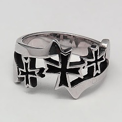 Antique Silver Personalized Retro 304 Stainless Steel Cross Rings for Men, Antique Silver, 17~23mm