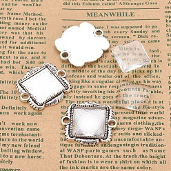 Antique Silver Tibetan Style Alloy Cabochon Connector Setting, Square, with Clear Glass Cabochons, Antique Silver, 2pcs/set