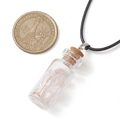 Quartz Rose Collier pendentif bouteille de souhait en verre, collier d'arbre en copeaux de quartz rose naturel, 17.83 pouce (45.3 cm)