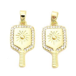 Настоящее золото 18K Латунные микро проложить кубического циркония подвески, прелести ракетки, долговечный, стойки покрытие, без свинца и без кадмия, ионное покрытие (ip), реальный 18 k позолоченный, 22x11x2 мм, отверстие : 4.8x2.7 мм