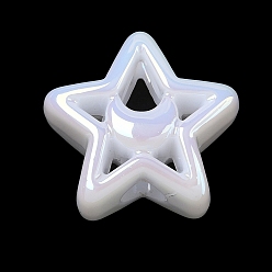 White UV Plating Opaque Acrylic European Beads, Large Hole Iridescent Beads, Iridescent, Star with Moon, White, 21x21x11mm, Hole: 4.5mm