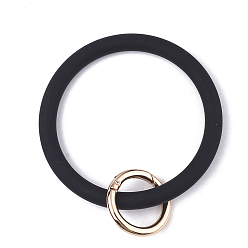 Black Silicone Bangle Keychains, with Alloy Spring Gate Rings, Light Gold, Black, 115mm