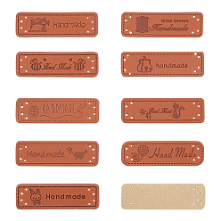 Sandy Brown PU Leather Labels, Handmade Embossed Tag, with Holes, for DIY Jeans, Bags, Shoes, Hat Accessories, Rectangle with Word Handmade, Mixed Pattern, Sandy Brown, 50x15.5x1.5mm, 54pcs/box