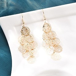 Цветок Латунь болтаться серьги, серьги с железными крючками, золотые, цветок, 76x26 мм