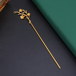 Golden Alloy Hair Stick Findings, Flower, Golden, 155x30mm