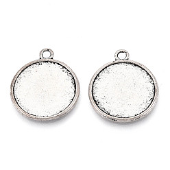 Античное Серебро Сеттинги для кабошонов или кулона, сплав, тибетский стиль , двухсторонний, без кадмия и без свинца, плоско-круглые, античное серебро, лоток : 20 мм, 27.5x23.5x3 мм, отверстие : 3 мм