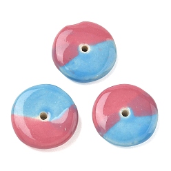 Pale Violet Red Vintage Handmade Two Tone Porcelain Beads, Disc, Flat Round, Pale Violet Red, 21~23x5~6mm, Hole: 2mm