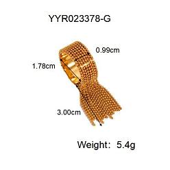 Настоящее золото 18K 304 открытые манжеты-кольца с кисточками из нержавеющей стали для женщин, регулируемый, реальный 18 k позолоченный, 30x9.9 мм, внутренний диаметр: 17.8 мм