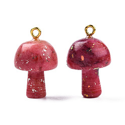 Светло-Коралловый Природного кварца подвески, с петлями из сплава с покрытием из светлого золота и натуральным опалом, окрашенная и подогревом, гриб, свет коралловый, 26.5x16 мм, отверстие : 2 мм