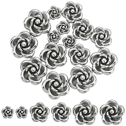 Stainless Steel Color 30Pcs 3 Styles 304 Stainless Steel Beads, Rose Flower, Stainless Steel Color, 5~10x5~10x3~6mm, Hole: 0.8~1.4mm, 10pcs/style