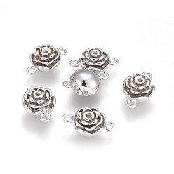 Платина Латунные магнитные застежки с петлями, цветок, платина, 12.7x19.5x9.2 мм, отверстие : 1.8 мм