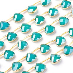 Бирюза Непрозрачное стекло бисер нитей, сверху просверленные бусы, с фурнитурой латунной золотого тона, гальваническое покрытие, граненые, слеза, бирюзовые, 12x13x6 мм, отверстие : 1 мм, около 10 шт / нитка, 7.16 дюйм (18.2 см)
