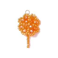 Оранжевый Подвески из стеклянных бусин ручной работы в виде клевера, с 304 кольцами из нержавеющей стали и стеклом, граненые, оранжевые, 30x28x5 мм, отверстие : 3 мм