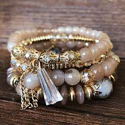 Мокасин 4 шт. 4 стили богемный стиль сплав стеклянные круглые бусины эластичные браслеты, золотые, мокасин, 6-3/4 дюйм (17 см)