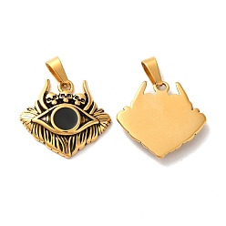Antique Golden Ion Plating(IP) 304 Stainless Steel Enamel Pendants, with 201 Stainless Steel Snap On Bails, Skull Devil's Eye Charm, Antique Golden, 18x19.5x3mm, Hole: 3x6mm