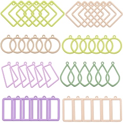 Mixed Color Spray Painted Alloy Open Back Bezel Pendants, For DIY UV Resin, Epoxy Resin, Pressed Flower Jewelry, Ring & Tetragonum & Rectangle & Rhombus & Drop, Mixed Color, 25~34.5x17~33x1.5mm, Hole: 1.5~2mm, 48pcs/box