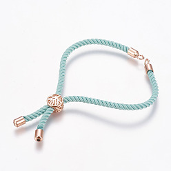 Розовый Позолоченный Изготовление браслета нейлонового шнура, с латунной фурнитурой , долговечный, без кадмия, без никеля и без свинца, древо жизни, бледные бирюзовая, Настоящее розовое золото покрыто, 8-5/8 дюйм ~ 9-1/2 дюйм (220~240 мм), 3 мм, отверстие : 2.5 мм