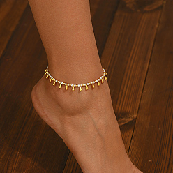 Золотой Изысканные браслеты на ногу из латуни и белого пластика с каплевидными кисточками для ежедневного женского праздника, золотые, 8-5/8 дюйм (220 мм)