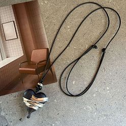 Черный Регулируемый кулон из сплава и дерева, черный вощеный шнурок, ожерелье для женщин, золотые, чёрные, 23.62~27.56 дюйм (60~70 см)