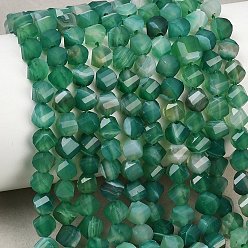 Зеленый Натуральные полосатые агатовые бусы, окрашенная и подогревом, граненые, твист, зелёные, 6~6.5x5x5 мм, отверстие : 1 мм, около 58~61 шт / нитка, 14.17''~14.69'' (36~37.3 см)