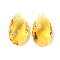 Champagne Yellow Glass Pendants, Teardrop Charm, Faceted, Champagne Yellow, 38x22x13mm, Hole: 1.5mm