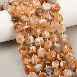 Цитрин Нагретые нити из натуральных цитриновых бусин, граненые настольные бусины в форме куба, с бисером, 9.5~10.5x9.5~10.5x9.5~10 мм, отверстие : 1 мм, около 29~30 шт / нитка, 14.57''~15.04'' (37~38.2 см)