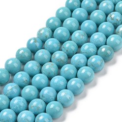 Натуральная Бирюза Бусины из натуральной бирюзы , окрашенная и подогревом, круглые, 8 мм, отверстие : 1 мм, около 46 шт / нитка, 15.35 дюйм (39 см), 6 пряди / коробка