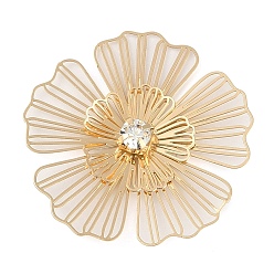 Настоящее золото 18K Латунные кобошоны, со стразами, цветок, реальный 18 k позолоченный, 24x24x3.5 мм