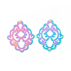 Rainbow Color 201 подвески из нержавеющей стали, полый, цветок, Радуга цветов, 41x32.5x0.2 мм, отверстие : 1.5 мм