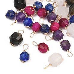 Gemstone Подвески из медной проволоки из натуральных смешанных драгоценных камней, граненый двухконусный бочкообразный барабан, золотые, 10~12.5x5~6.5x5~6 мм, отверстие : 2~2.5 мм