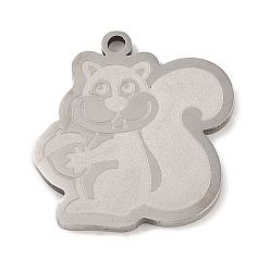 Stainless Steel Color Non-Tarnish 201 Stainless Steel Pendants, Squirrel Charm, Stainless Steel Color, 21.5x20x1.5mm, Hole: 1mm