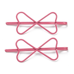 Hot Pink Cute Spray Painted Iron Hair Bobby Pins, Bowknot, for Childern, Hot Pink, 60x21.5x5mm