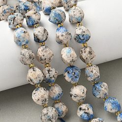 Озёрно--синий Нити бусин из натуральной кунжутной яшмы, граненые, твист, с бисером, Плут синий, 10x9~10x9~10 мм, отверстие : 1 мм, около 33~34 шт / нитка, 15.04''~15.35'' (38.2~39 см)