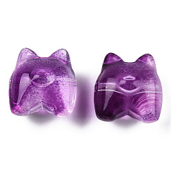 Purple Transparent Spray Painted Glass Beads, Bear, Purple, 13x13x9mm, Hole: 1.2mm