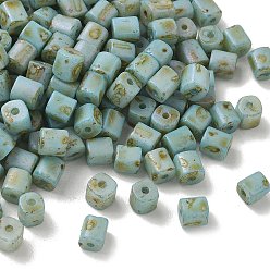 Light Blue Opaque Colours Glass Seed Beads, Column, Fire-Polished, Light Blue, 5~5.5x4.5~5.5x4.5~5.5mm, Hole: 1.2mm, about 219pcs/bag