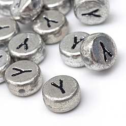 Letter Y Plated Acrylic Horizontal Hole Letter Beads, Flat Round, Letter.Y, 7x4mm, Hole: 1.3mm, about 3600pcs/500g