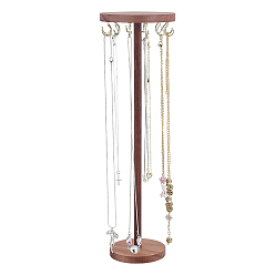 Peru Round Wooden Necklace Organizer Display Stands, with 12Pcs Light Gold Iron Hooks, Peru, 11.5x38.5cm