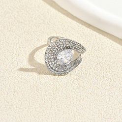 Clair Micro cuivres ouvrent zircons bagues, fleur, platine, clair, 20mm, diamètre intérieur: 16~18 mm