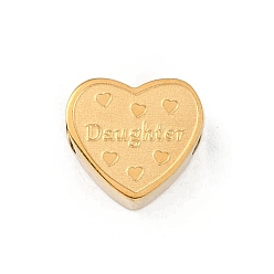 Золотой 304 из нержавеющей стали европейские шарики, бусины с большим отверстием, сердце с слово дочери, золотые, 10.5x12x6 мм, отверстие : 4.5 мм