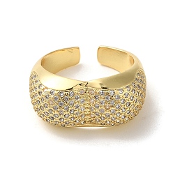 Real 18K Gold Plated Brass Pave Cubic Zirconia Open Cuff Rings for Women, Cadmium Free & Lead Free, Real 18K Gold Plated, US Size 7(17.3mm)