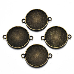 Antique Bronze Tibetan Style Alloy Cabochon Connectors Settings, Cadmium Free & Nickel Free & Lead Free, Flat Round, Antique Bronze, Tray: 25mm, 35.5x27.5x2mm, Hole: 3mm, about 320pcs/1000g