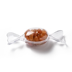 Красный Авантюрин Натуральный красный авантюриновый чип украшает, с прозрачным пластиковым ящиком для хранения, конфеты, 25x82.5x23 мм