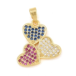 Coloré Micro cuivres ouvrent pendentifs zircone cubique, charmes de coeur, or, colorées, 19x16x2.5mm, Trou: 5x2mm