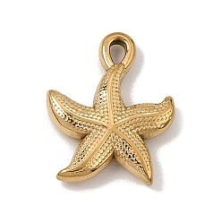 Real 18K Gold Plated 304 Stainless Steel Pendants, Starfish Charms, Ion Plating(IP), Real 18K Gold Plated, 21.5x17.5x4mm, Hole: 2.5mm