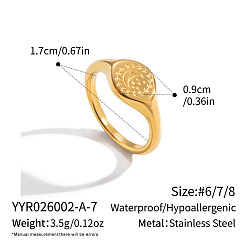 Real 18K Gold Plated 304 Stainless Steel Finger Rings for Women, Moon Pattern, Real 18K Gold Plated, 9mm, US Size 8(18.1mm)