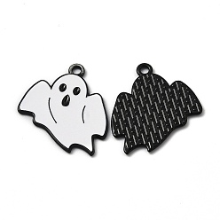 White Alloy Enamel Pendants, for Halloween, Ghost, Electrophoresis Black, White, 26.5x23x1.2mm, Hole: 1.8mm